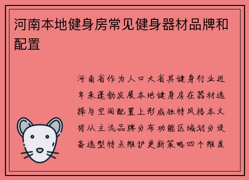 河南本地健身房常见健身器材品牌和配置