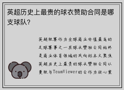 英超历史上最贵的球衣赞助合同是哪支球队？